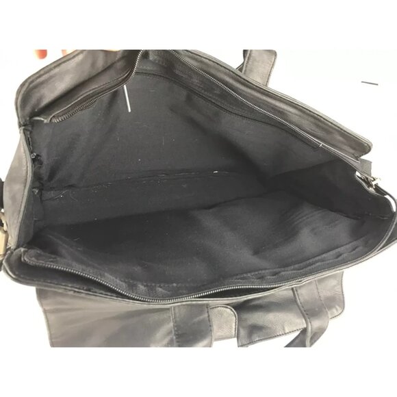 Kenneth Cole Unisex Black Leather Inner Pockets Detachable Straps Messenger Bag - Picture 7 of 8